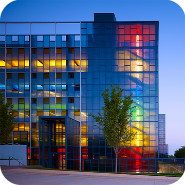 A 6-story car park is constructed with colored Apollo wall panels.